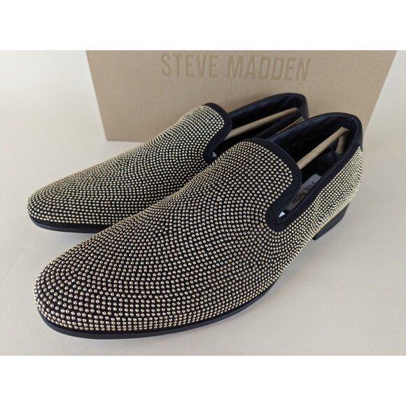Steve Madden Mezmoryz Loafers Mens 8 Black Gold Studded Slip On Shoes NWB - Picture 6 of 13